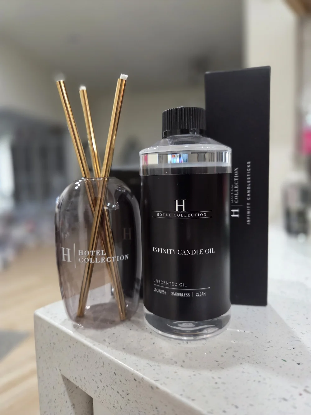 Hotel Collection Infinity Candle Oil with Glass Reed Diffuser - Black & Clear